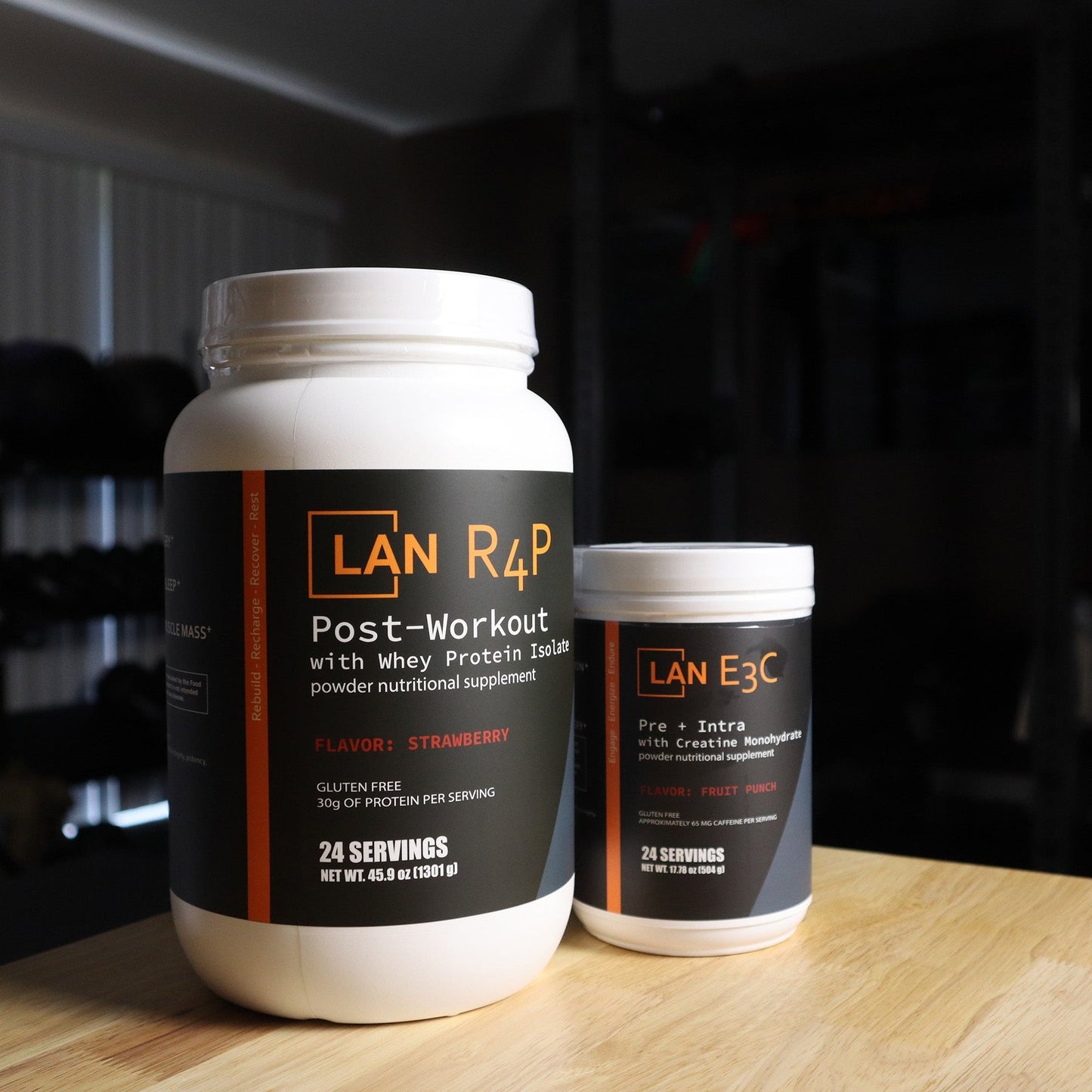 LAN R4P Post-Workout 30g Grass Fed Whey Protein Isolate plus recovery and LAN E3C Pre+Intra with 3g Creatine